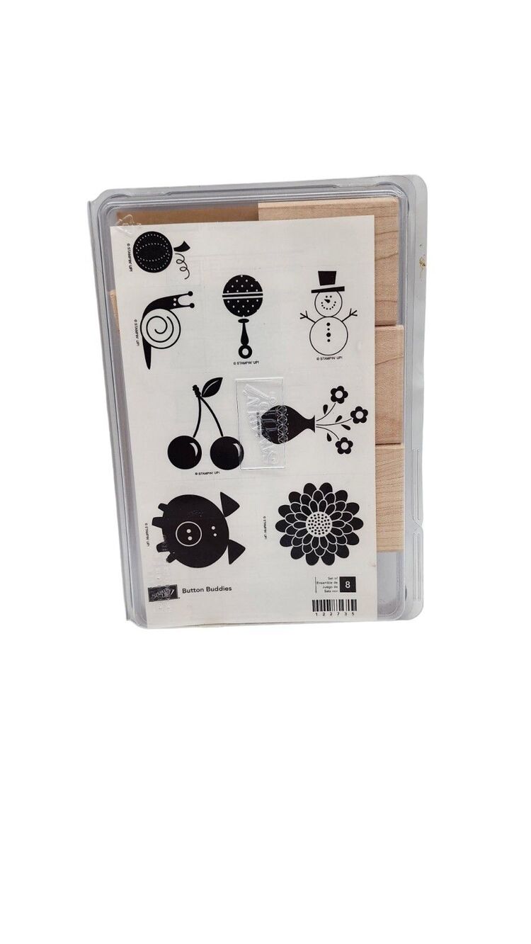 Stampin' Up! Button Buddies Wood Mount Stamp Set Retired 8pc Snail Cherry